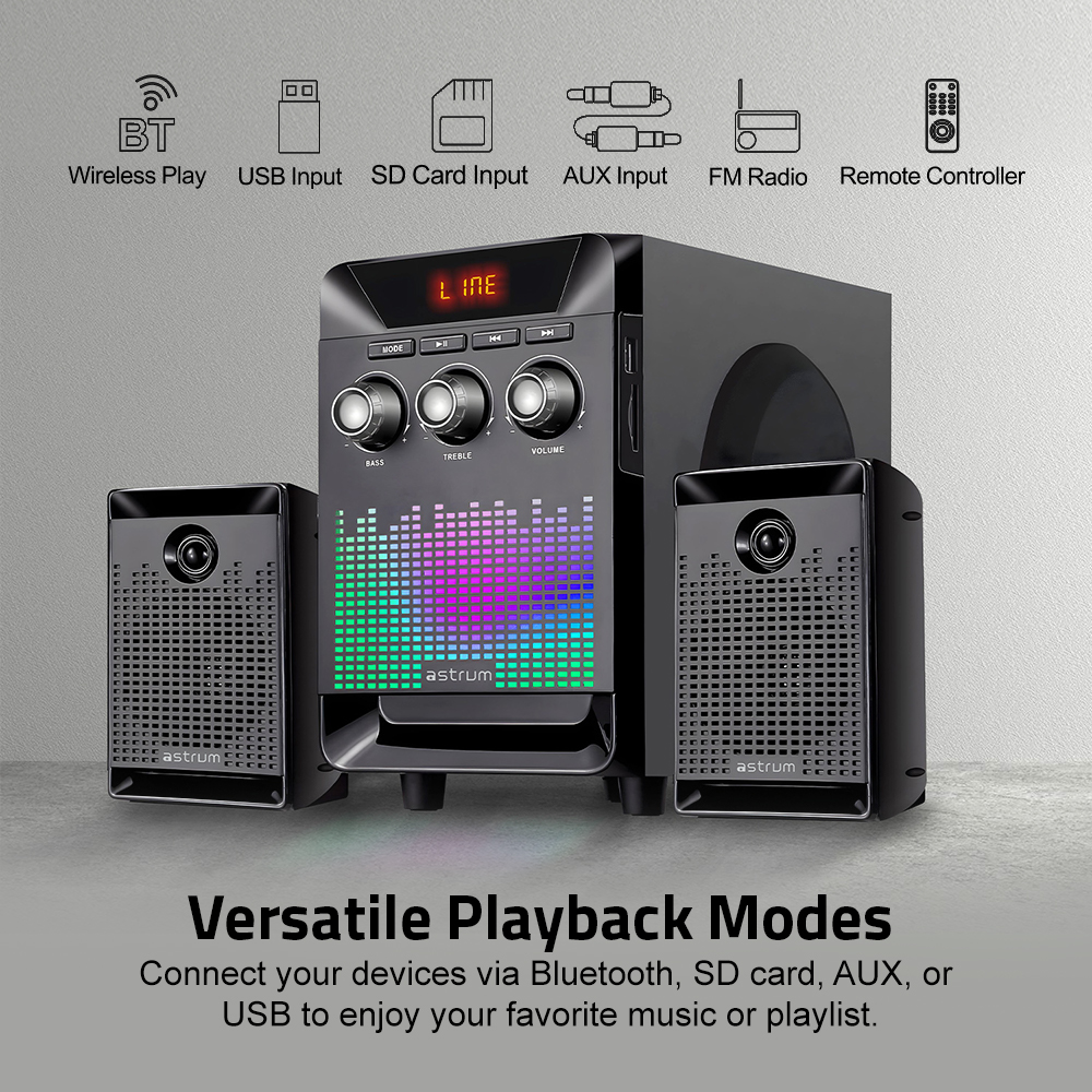 Astrum SM330 2.1CH Multimedia Speaker 35W RMS, Bluetooth 5.0, USB, TF Card, FM Radio, LED Display, Remote Control Black SKU: A13033-B