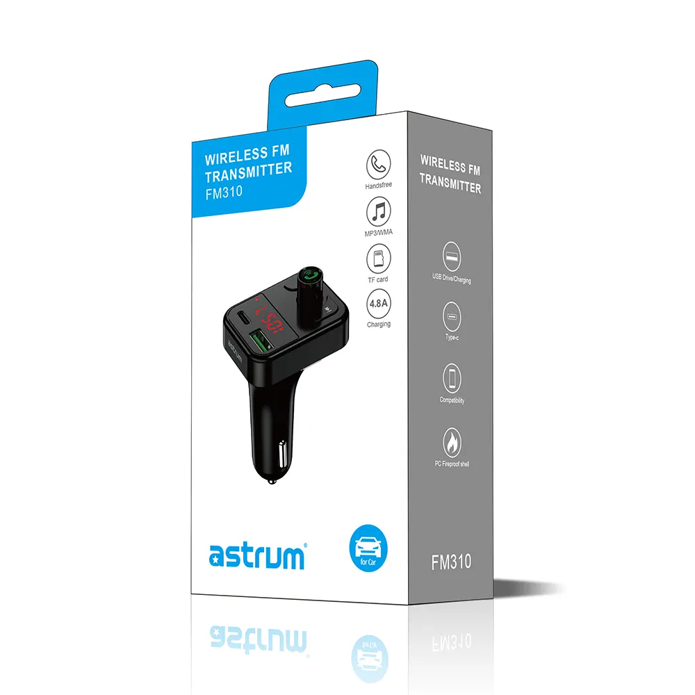 Astrum FM310 Wireless FM Transmitter Bluetooth, USB-A & USB-C Fast Charging, TF Card, LED Display SKU: A70531-B