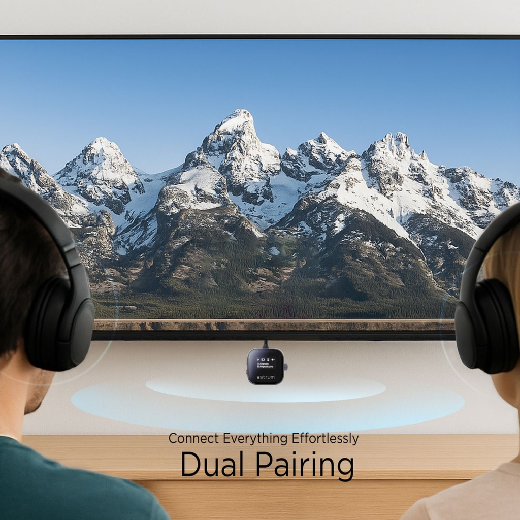 Astrum BT300 Multi Device Bluetooth Audio Transmitter & Receiver V5.3, Dual Pairing, USB-C Fast Charging, AUX/TF, RGB Display SKU: A85030-B