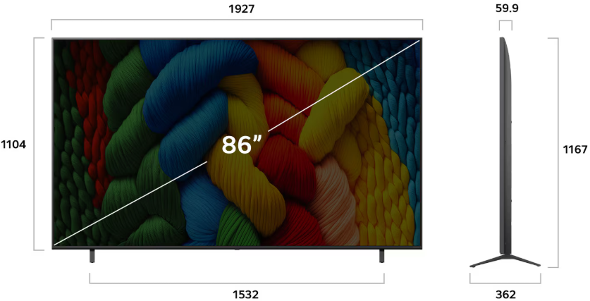 LG 86NANO80A 86" NanoCell AI 4K Smart TV a7 Gen8 Processor, webOS 25, HDR10 Pro, HDMI eARC SKU: 86NANO80A