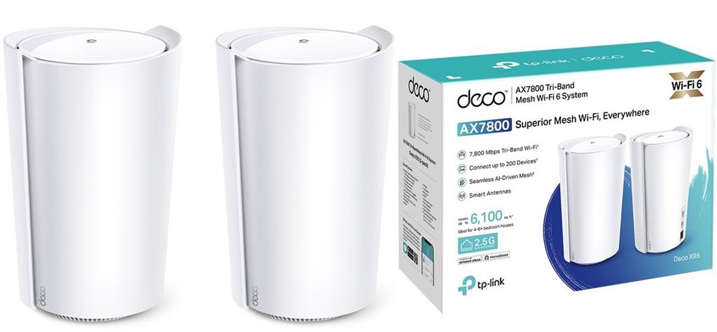 TP-Link Deco X95 AX7800 Mesh WiFi 6 System Tri-Band, 2 Pack, Whole Home Coverage