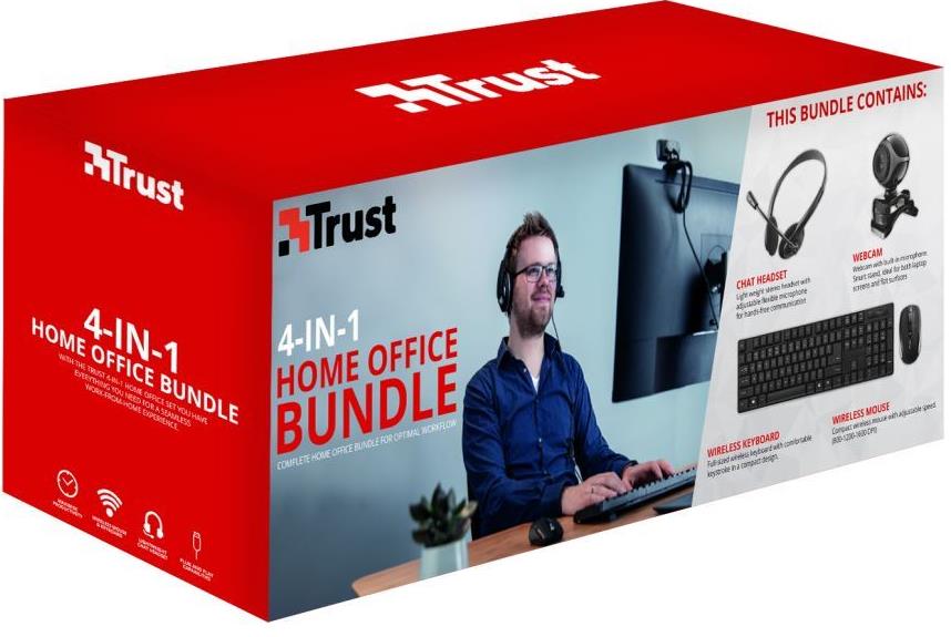 Trust TRS HO41 4-in-1 Home Office Set Wireless Keyboard & Mouse, Webcam, Headset