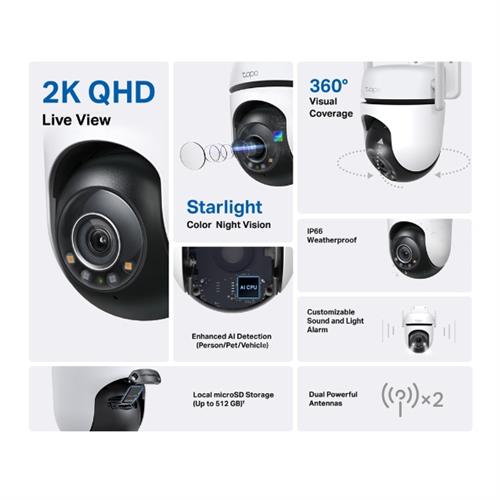 TP-Link Tapo C520WS 2K QHD Outdoor Pan/Tilt Wi-Fi Camera with AI Detection