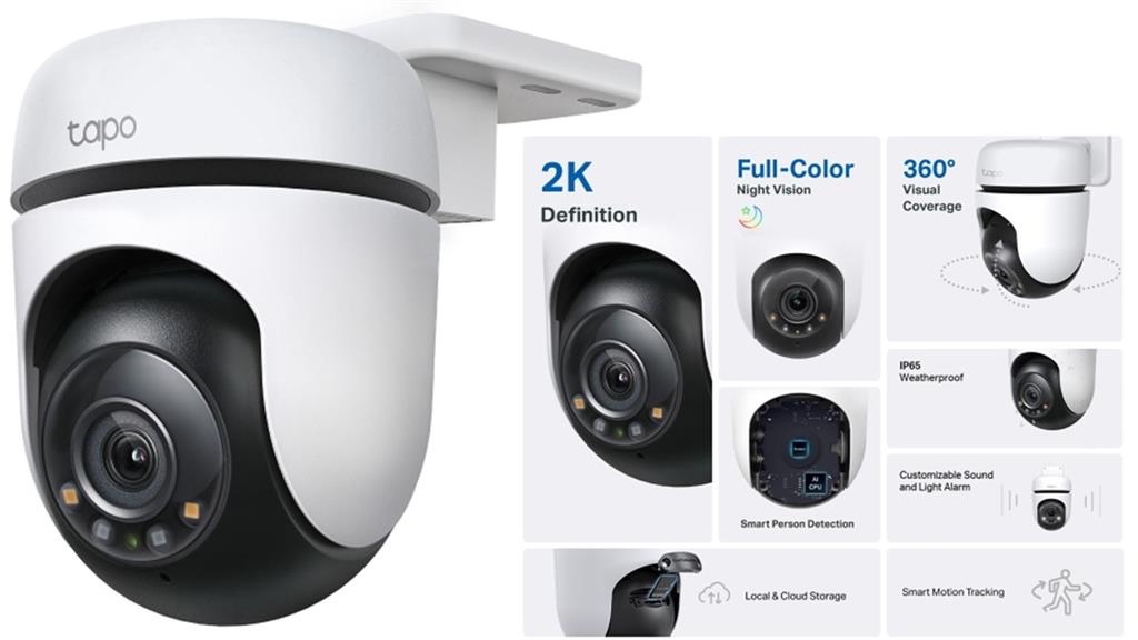 TP-Link Tapo C510W 2K Outdoor Pan/Tilt Wi-Fi Camera with AI Detection & Full Color Night Vision