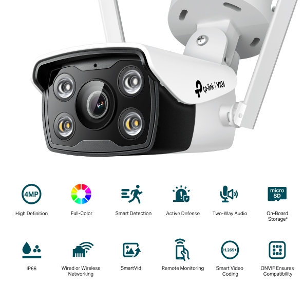 TP-Link VIGI C340-W 4MP Wireless Bullet Camera, Full-Color Night Vision, Smart Detection