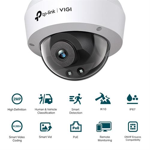P-Link VIGI C220I 2MP IR Dome Camera, Smart Detection, IK10 Vandal Proof, IP67