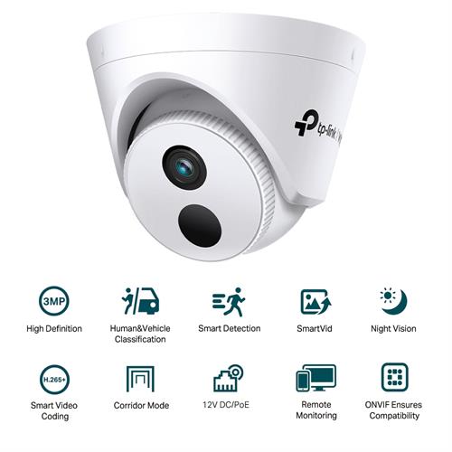 TP-Link VIGI C430I 3MP IR Turret Camera, Smart Detection, DWDR, PoE, IP67