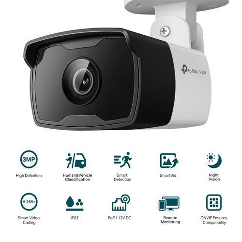 TP-Link VIGI C330I 3MP IR Bullet Camera, 4mm Lens, Smart Encoding, IP67