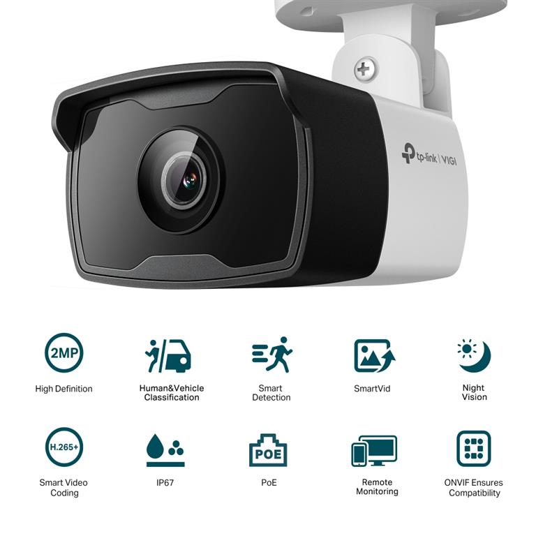TP-Link VIGI C320I 2MP Outdoor Bullet Camera, Smart Detection, PoE, IP67