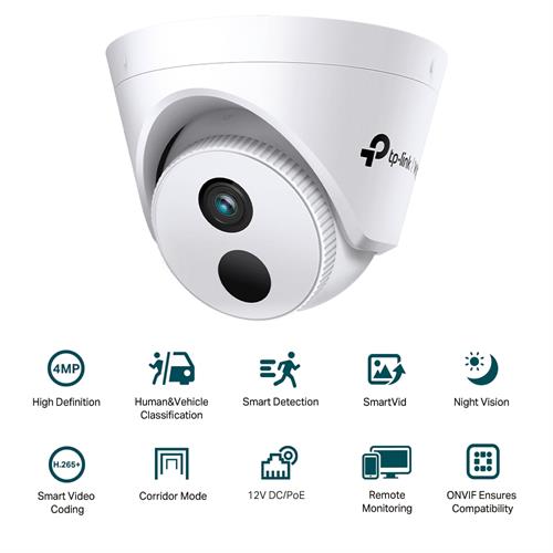 TP-Link VIGI C440I 4MP IR Turret Camera, Smart Detection, Corridor Mode, PoE, IP67