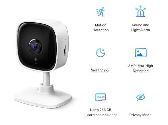 TP-Link Tapo C110 3MP Wi-Fi Security Camera, Night Vision, Two Way Audio, Motion Alerts