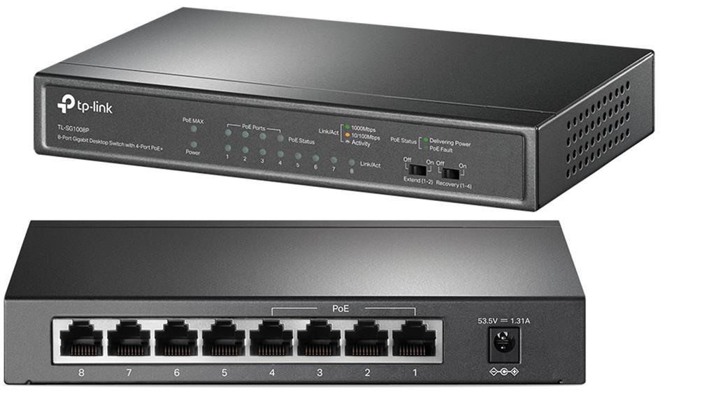TP-Link TL-SG1008P 8-Port Gigabit Desktop Switch with 4× PoE+, Fanless, Plug & Play