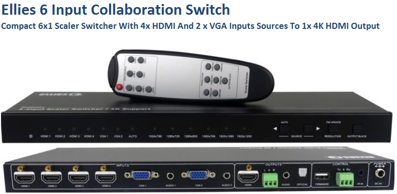 Ellies 6 Input Collaboration Switcher Scaler 4K HDMI Output, Auto/Manual Switching, EDID SKU: BPHDPSW6