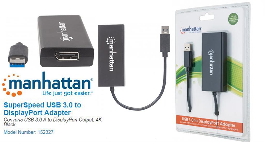Manhattan USB 3.0 to DisplayPort Adapter 4K UHD Output, Windows & Mac Compatible SKU: 152327