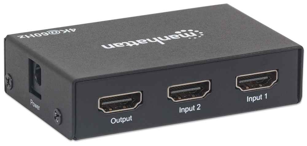 Manhattan 4K 2 Port HDMI Switch Auto/Manual/Remote Switching, 60Hz UHD, AC Powered SKU: 207867