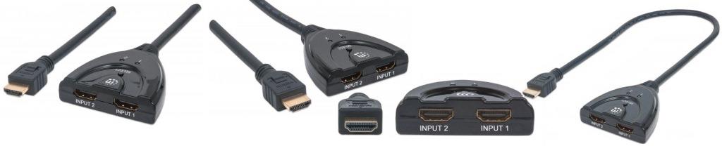 Manhattan 2 Port HDMI Switch HDMI 1.3, 1080p, 3D Video, Integrated Cable SKU: 207416