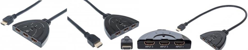 Manhattan 2 Port HDMI Switch HDMI 1.3, 1080p, 3D Video, Integrated Cable SKU: 207416