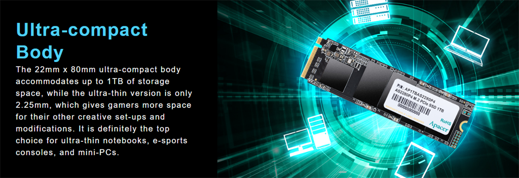 Apacer AS2280P4 1TB NVMe SSD 3000MB/s | PCIe Gen3 x4 M.2 2280 (copy)