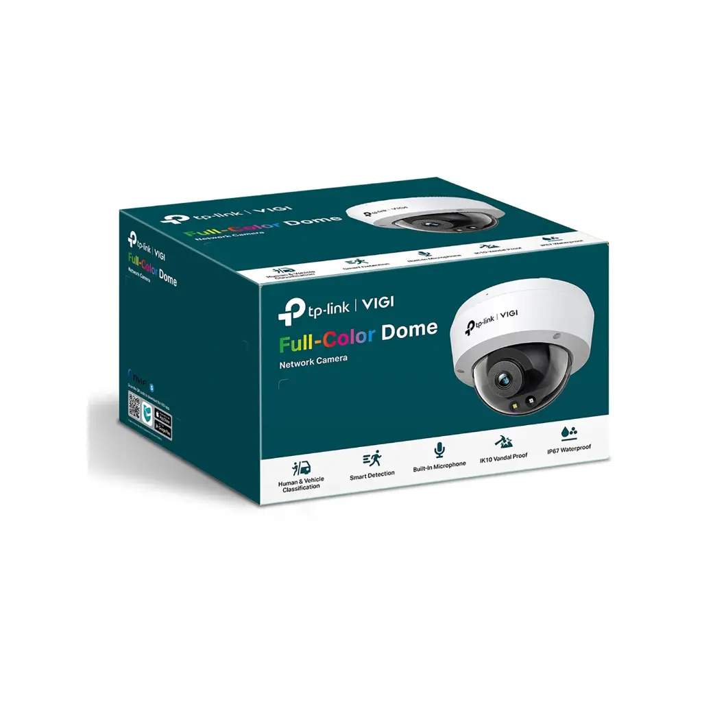TP-Link VIGI C240 4 MP Full-Color Dome Camera – 24 h Color, AI Detect, IK10, IP67, PoE