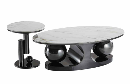 C916 BL – Marble-Top Coffee Table + Side Table Set