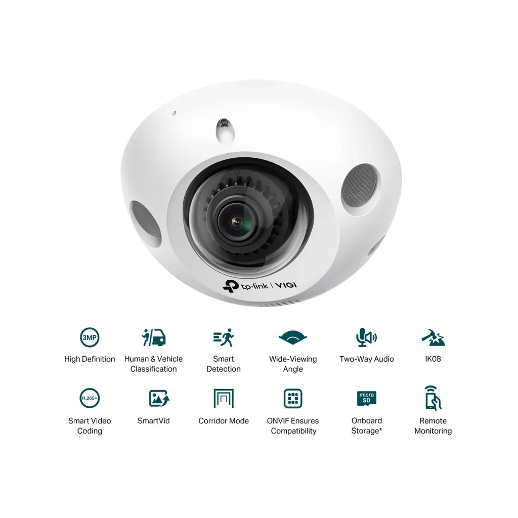 TP-Link VIGI C230I Mini 3 MP Dome 2.8 mm, IK08, Smart Encoding, IP67, PoE