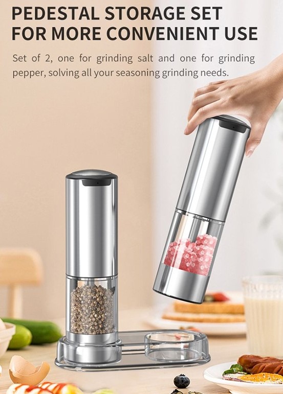 Feelive FSSSPG USB Salt & Pepper Grinders 95 ml, LED, Adjustable, SS Stand, 6 m WR