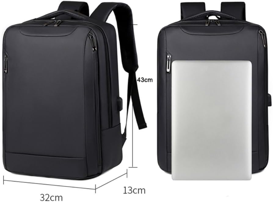 UniQue 15.6″ Laptop Backpack - USB Port, 3 Compartments, Black
