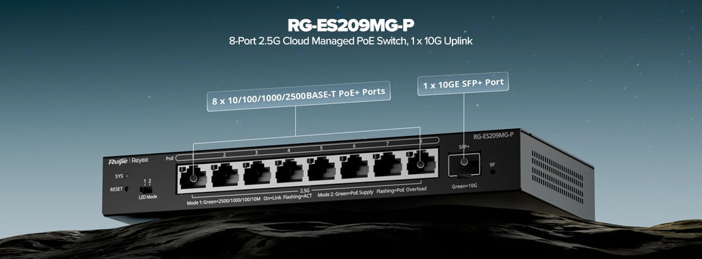 Reyee RG-ES209MG-P 8-Port 2.5G PoE+ 130W 10G SFP+ Smart Switch