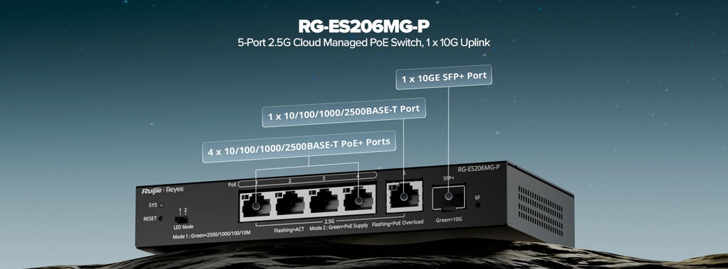 Reyee RG-ES206MG-P 5-Port 2.5G 4×PoE+ 10G SFP+ Smart Switch