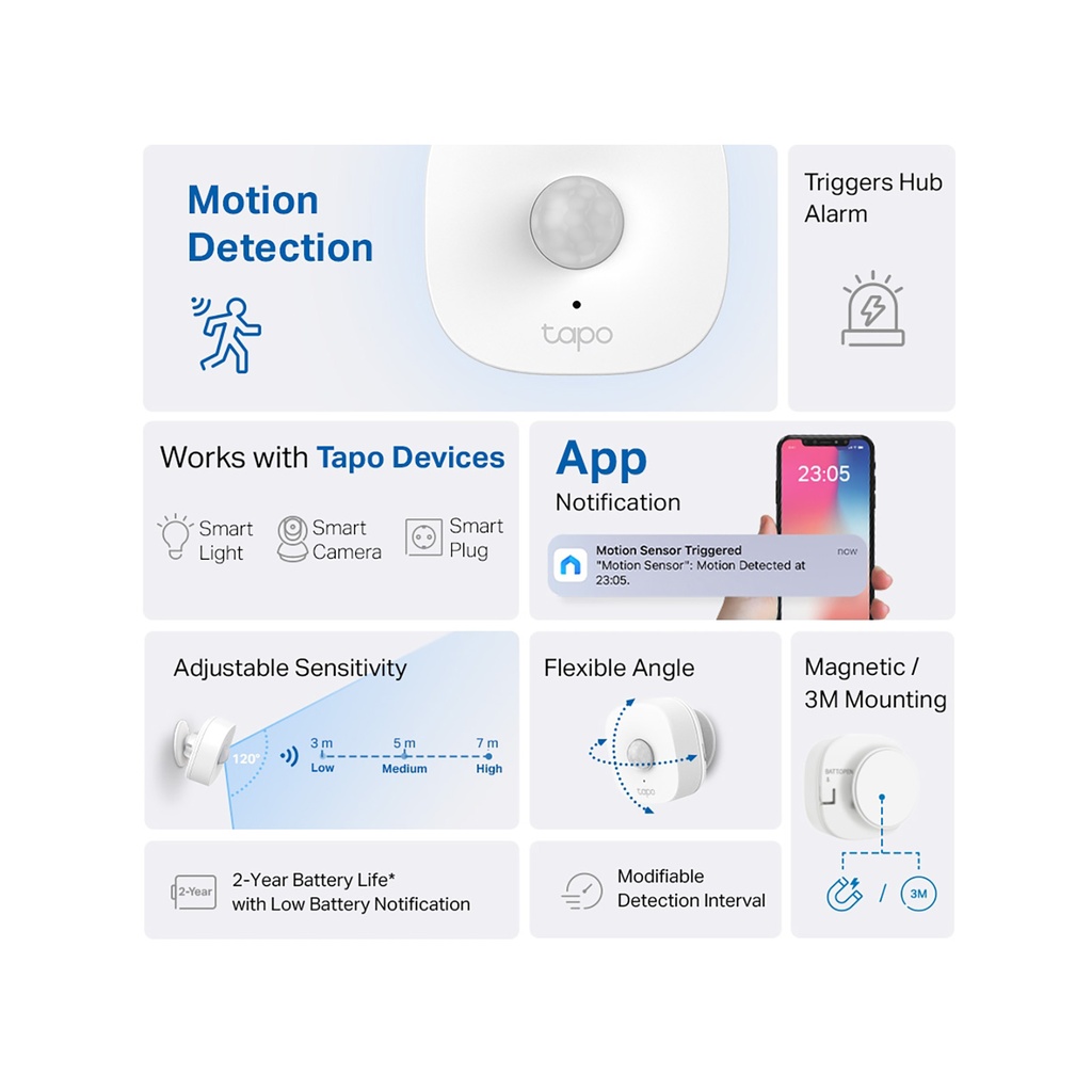 TP‑Link Tapo T100 Smart Motion Sensor 7m 120° 2yr