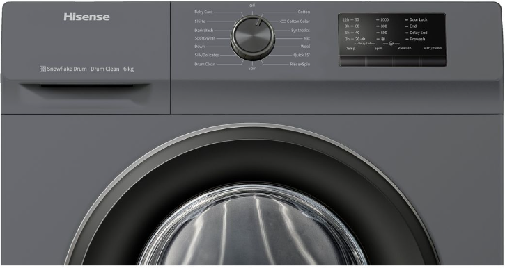 Hisense WFVC6010 6kg Front Loader 1000rpm A+++ 15prog 48m