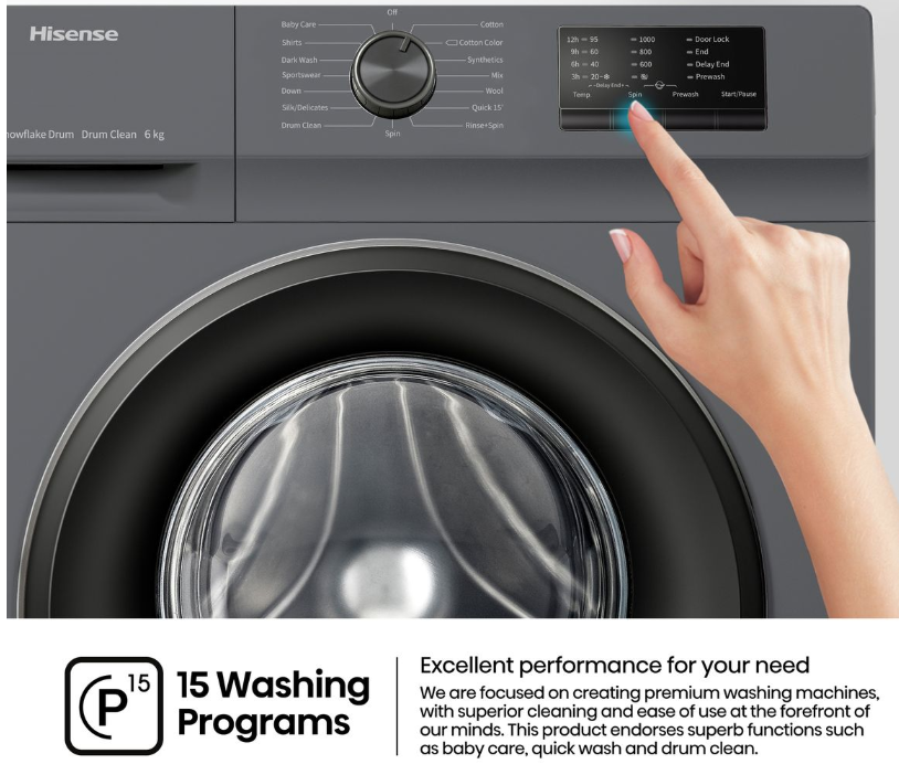 Hisense WFVC6010 6kg Front Loader 1000rpm A+++ 15prog 48m