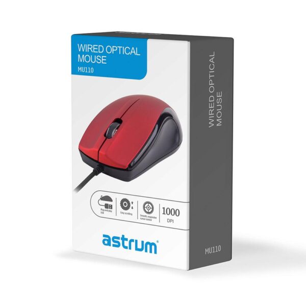 Astrum MU110 3B USB Wired Optical Mouse Red