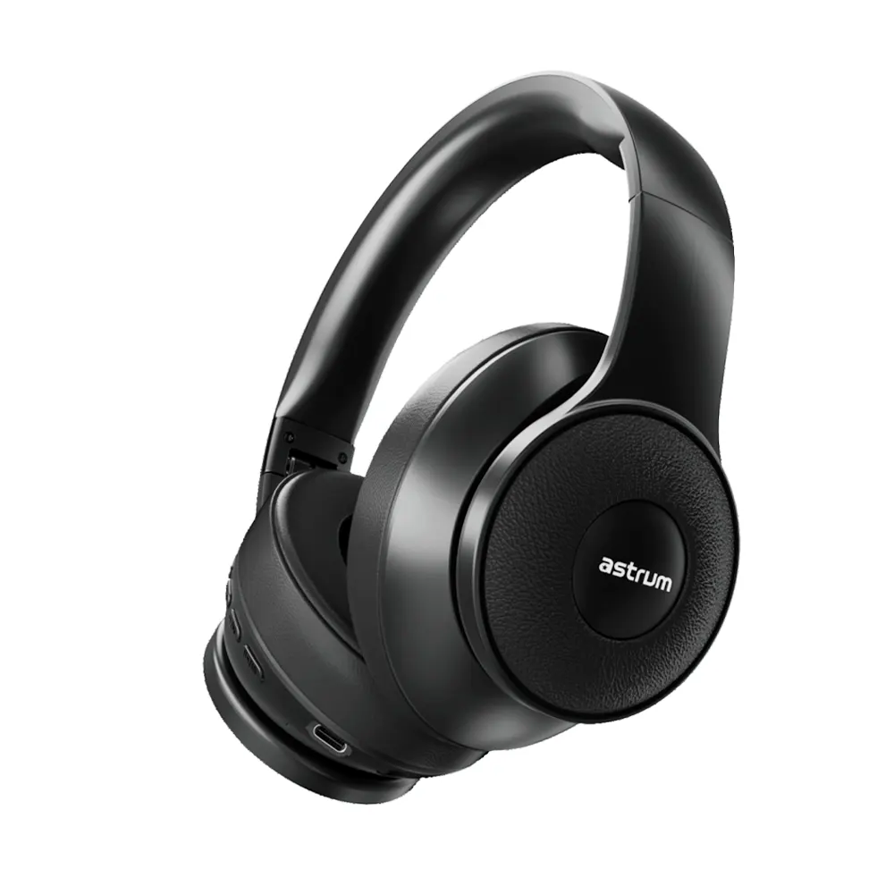 Astrum HT430 Bluetooth Headset BT5.3 Wireless Over-Ear Headphones with Hybrid ANC, AUX Input, 40mm Drivers, Foldable Design Black SKU: A11543-B