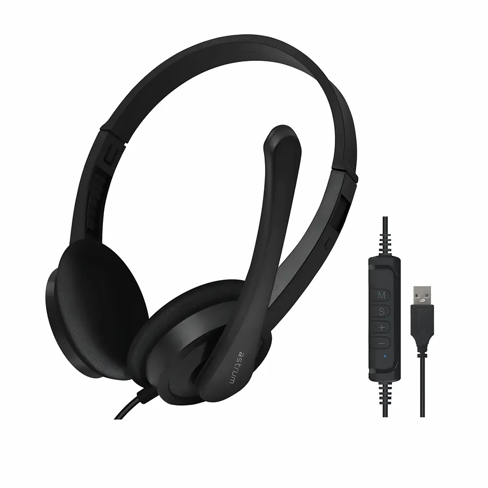 Astrum HU640 USB Wired Headset Dual-Sided, 120° Rotating Noise Isolating Mic, In Line Controls, Lightweight Design Black SKU: A12064-B