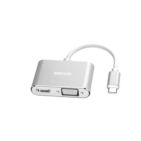 [A38066-S] Astrum DA660 USB‑C→HDMI+VGA Adapter 4K+1080p Dual Display Plug‑Play 24m