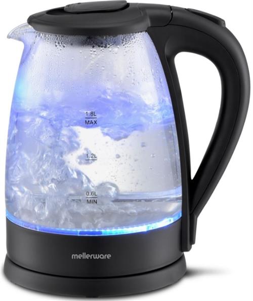 Mellerware "Storm" 360° Cordless Glass Kettle – 1.8L, 2200W, Illuminated Boiling (Black) | 22300BK