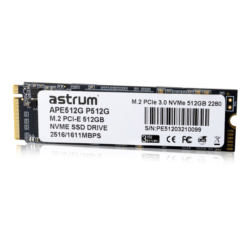 Astrum P512G 512GB NVMe PCIe3×4 2500/1800MB/s M.2 SSD 36m