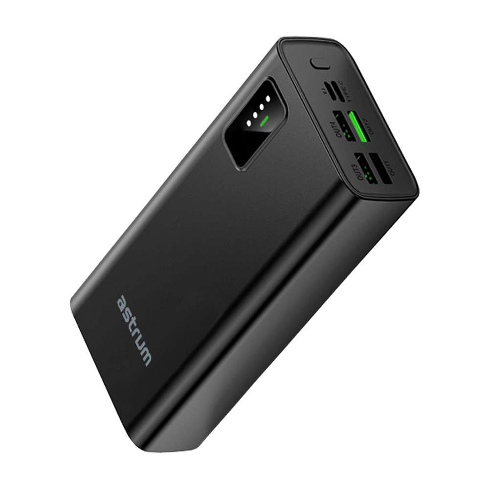 Astrum PB330 Power Bank 30000mAh, PD22.5W USB-C + QC USB-A, LED Display, Multi-Port Fast Charging Black SKU: A91533-B