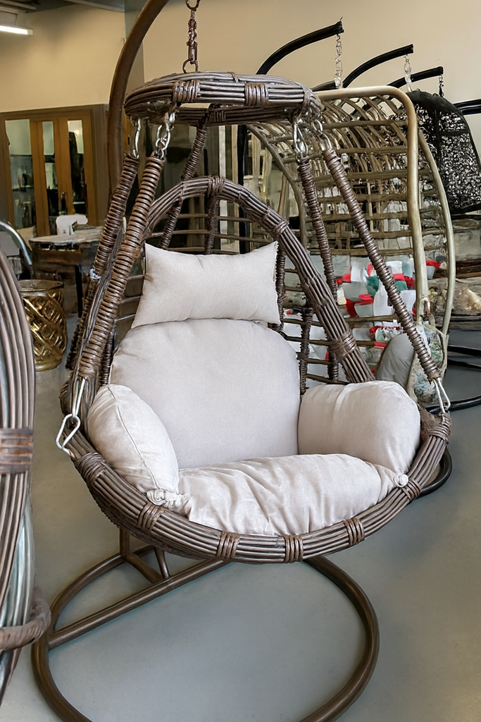 6060# Hanging Egg Chair – Wicker Swing with Cushions