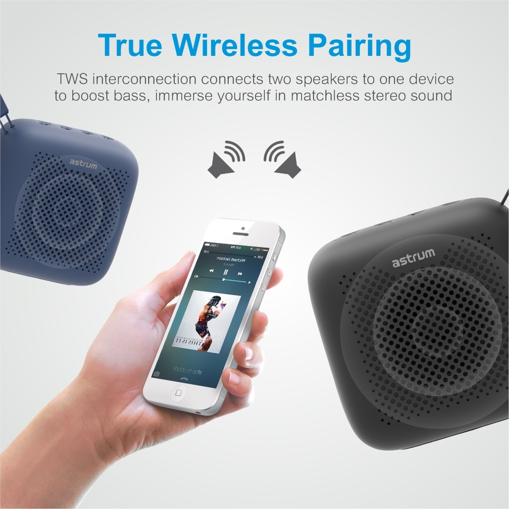 Astrum ST020 Mini Bluetooth Speaker 5W RMS, TWS Stereo, IPX5 Water Resistant, TF/USB Input, Hands Free Mic Blue SKU: A12502-C
