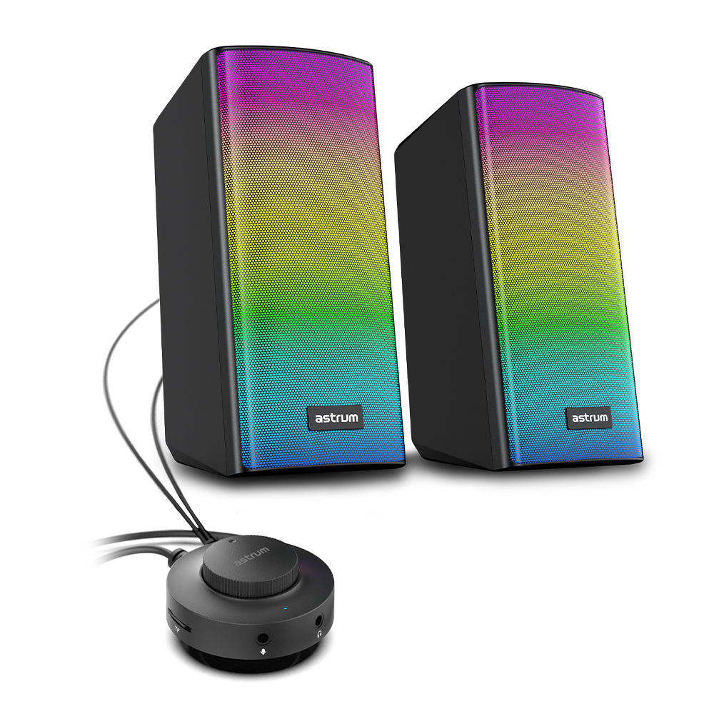 Astrum SU030 USB Multimedia Speakers 6W RMS, Bluetooth, TF Card, AUX/Mic Input, RGB LED, Volume Knob Black SKU: A13603-BL