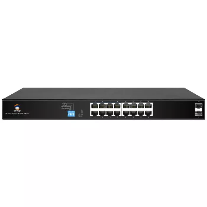 Scoop SPS‑16G2S 16‑Port Gigabit PoE Switch