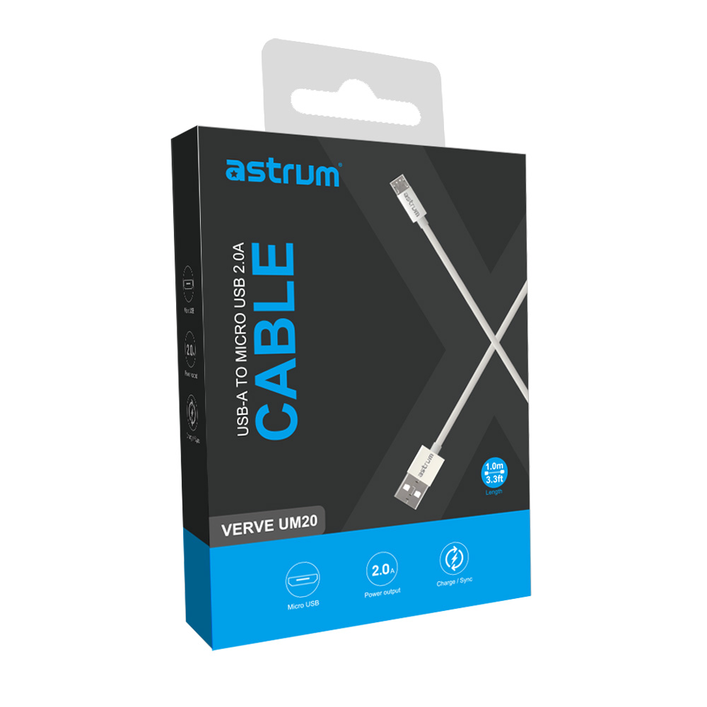 Verve UM20 Micro USB Cable 1.0m 2A Fast 480Mbps White 24m