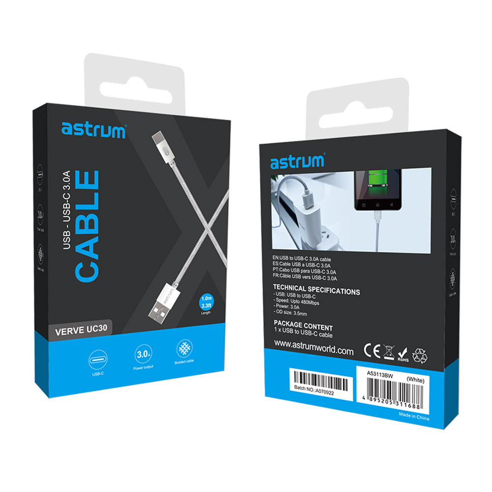 Verve UC30 USB‑C Cable 1.0m 3A Fast Braided White 24m