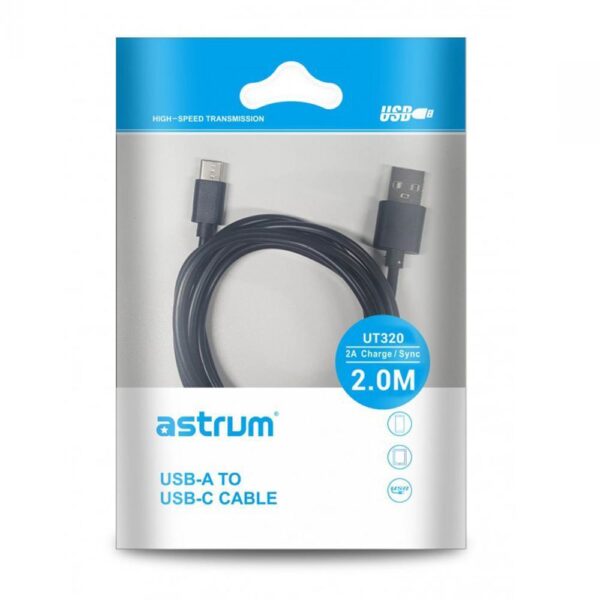 Astrum UT320 USB‑C Cable 2.0m 2A Fast 480Mbps Black 12m