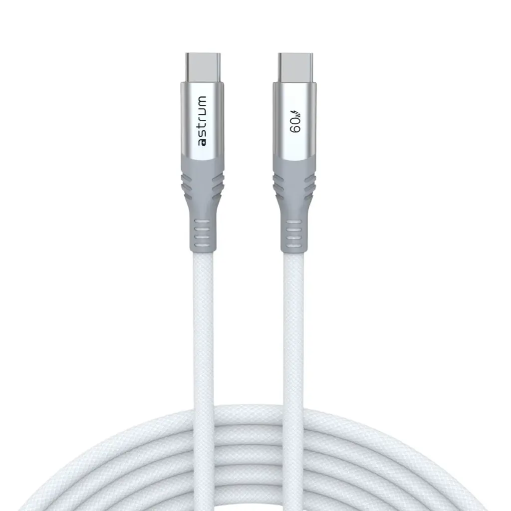 Astrum VMCC60 USB‑C to USB‑C Cable 1.2m 60W Braided White 12m