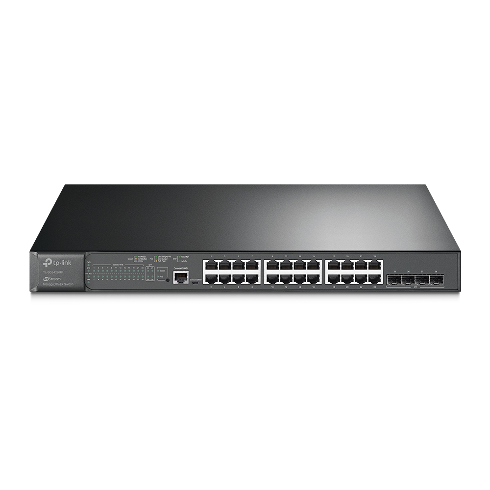 TP-Link SG3428MP Omada 28-Port Gigabit L2+ Managed PoE+ Switch - 24x PoE+ (384W), 4x 10G SFP, Cloud SDN, QoS, 3-Year Warranty