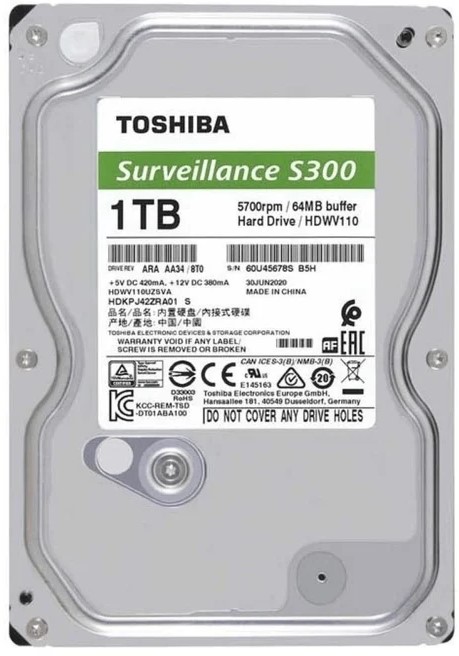 Toshiba S300 Pro 1TB Surveillance HDD (HDKPJ42ZRA02S) – 7200RPM 3.5" SATA