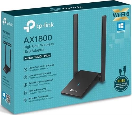 TP-Link Archer TX20U Plus AX1800 Wi-Fi 6 USB Adapter – High-Gain Dual Antenna, USB 3.0, WPA3
